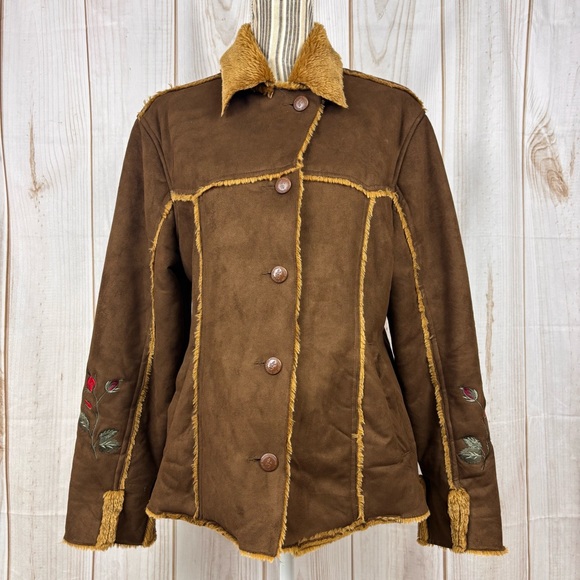Outback Trading Co. Jackets & Blazers - Outback Trading Co Shearling Western Jacket Embroidered Sleeves Brown Size Small